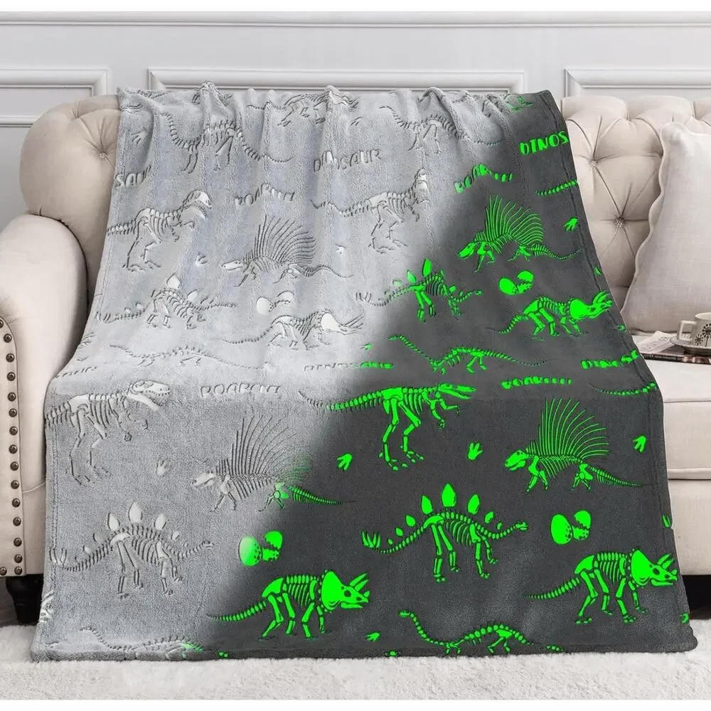 Dinosaur Throw Blanket for Kids -Dino Glow in The Dark Blanket Christmas 50x60